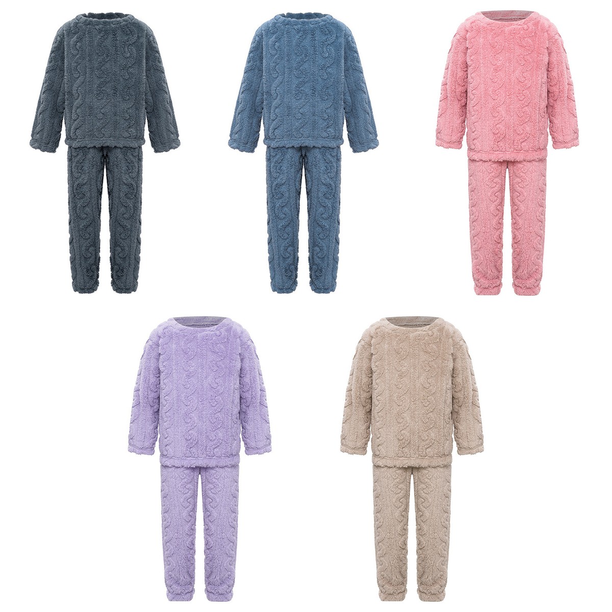 Kids Girls Pajamas Solid Color Set With Pants Outfits Nightwear Round Neck  Tops