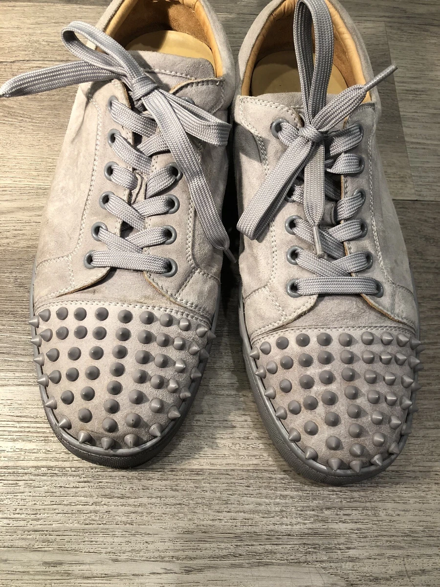 Louis Junior Spikes Suede Sneakers in Grey - Christian Louboutin