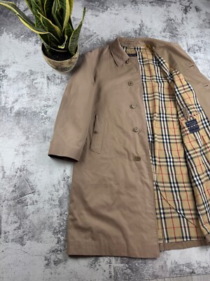Vintage Burberrys 52 Size Large Nova Check 90S Trench Beige Coat