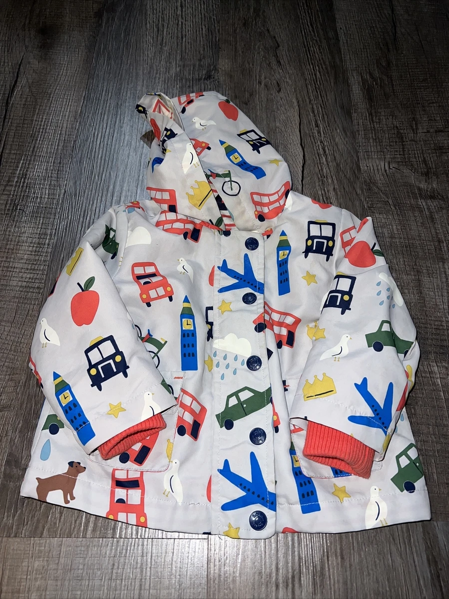 Mini Boden infant sz 6 12 months baby lined rain jacket vehicles