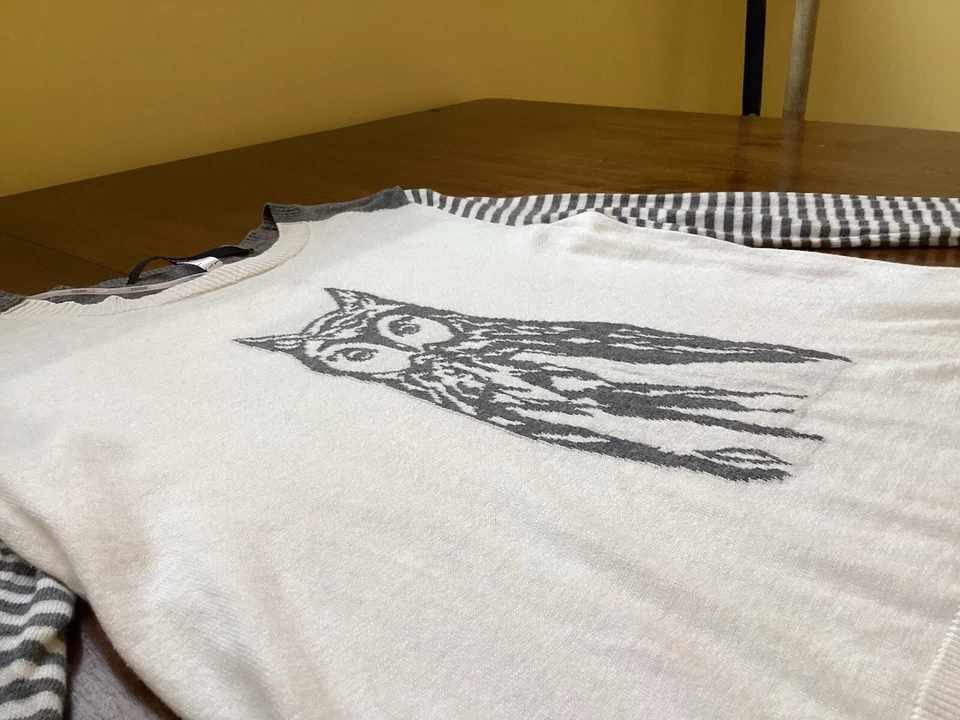 Kensie Lightweight Pullover Crew Neck Owl Sweater Stripe Top Size Large - Image 4 of 4