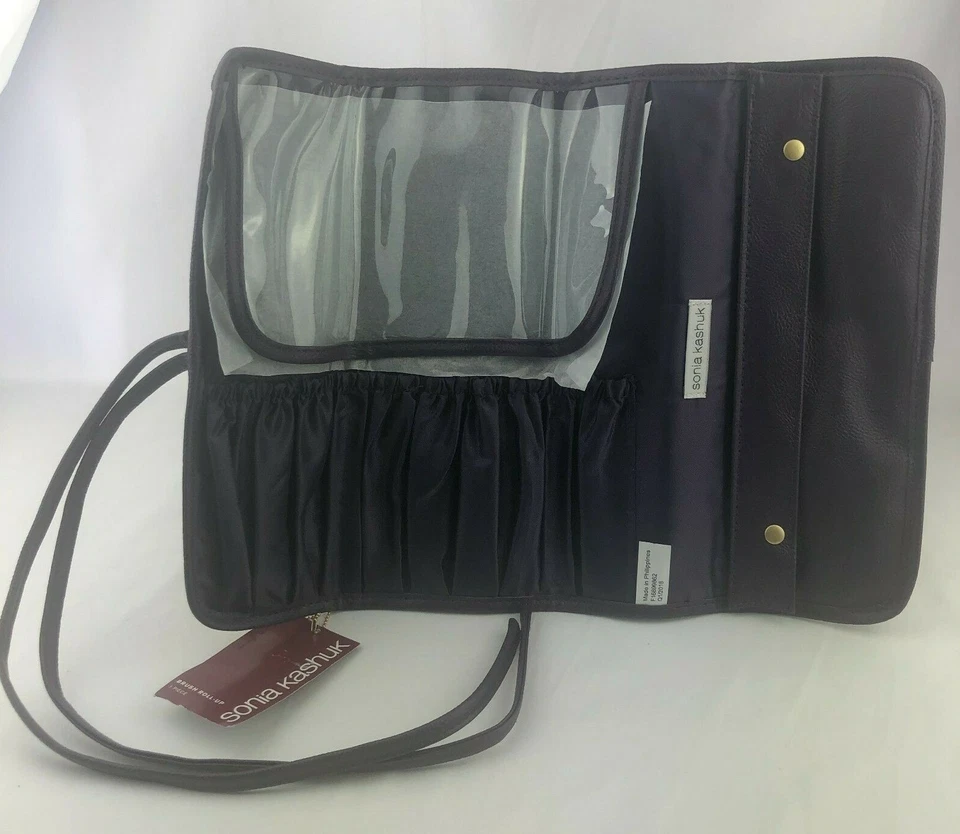 Cepillo de Maquillaje Sonia Kashuk Dorado Púrpura Enrollable 11 Bolsillos Estuche de Viaje Cosmético Foto 4 de 4