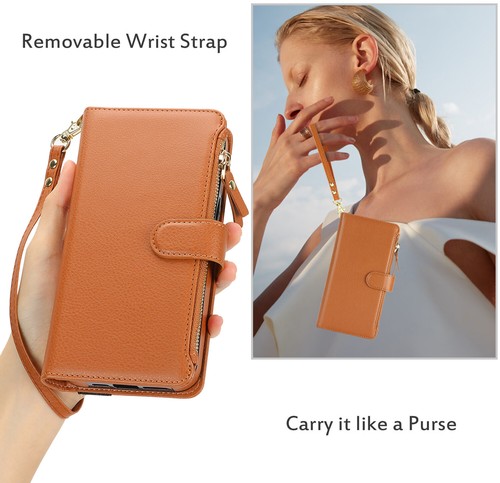 For iPhone 16 15 14 13 Pro Max XR X SE Leather Zip Wallet Strap Case Flip Cover - Picture 4 of 45