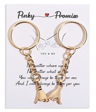 2Pcs Pinky Promise Keychains for Couples, Valentine Gifts for Gold Gold