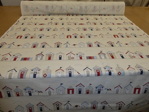 FRYETTS BEACH HUTS Blue Seaside Curtain Craft Upholstery Cotton Fabric - Picture 5 of 7