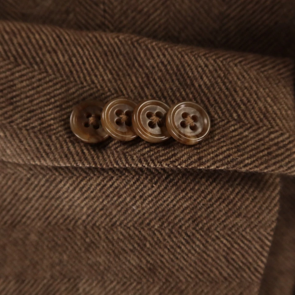 Tweed Jacket M Brown Herringbone Check 100% Wool Cashmere Flannel Blazer 40R - Image 4 of 4