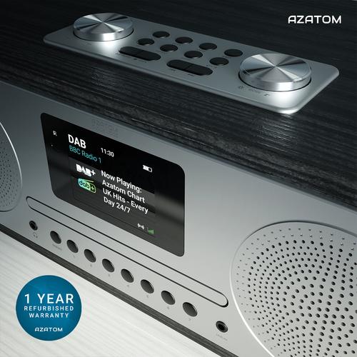 DAB+ CD FM Radio Bluetooth Allarme Carica Altoparlante AZAM Legno Clock Nero (R) - Foto 8 di 8