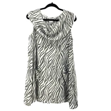 Match Point USA 100% Linen Shift Dress Small Zebra Stripe Sleeveless Flowy Beach