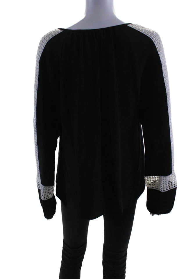 Blusa Shoshanna Mujer Manga Larga Bordada Borla Cuello en V Negra Talla M Foto 3 de 4