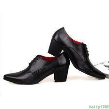 Men's cow leather pointed toe dress formal shoes height increasing casual shoes