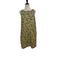 J. Jill Shift Dress S Petite Yellow Linen Floral Sleeveless Cottagecore coastal