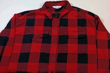 Old Navy Boyfriend Shirt XXL Red Black Plaid Check Flannel Button Down Holiday 
