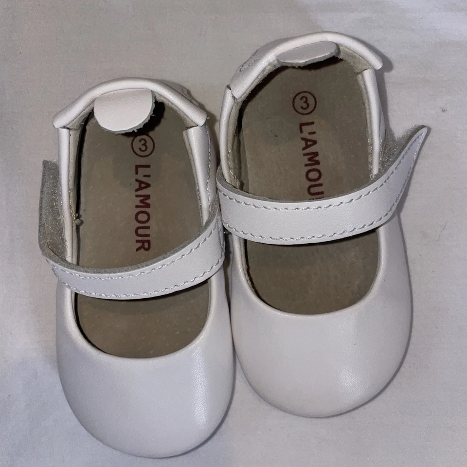  Zapatos de Cuna Mary Jane L'amour Cuero Blanco Talla 3 Excelente Estado  Foto 2 de 4
