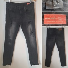 VOI LONDON HACKRAY ANTEL MENS DISTRESSED RIPPED BLACK JEANS SIZE 30R W30 x L32