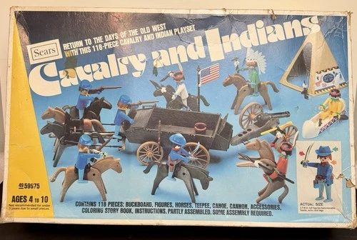 Vntg. Sears 1970s Playmobil  Geobra Box Set, Cavalry & Indians, Not Complete
