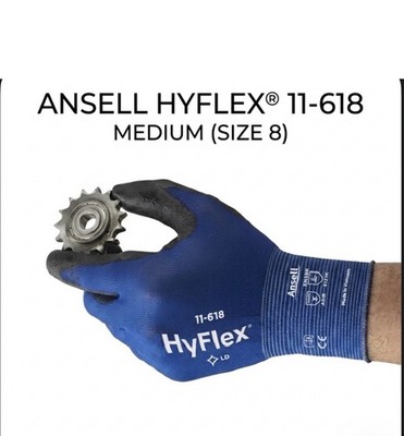 12 Pair  Ansell HyFlex 11-618 Work Gloves PU Coated Precision Grip Size 8 MEDIUM