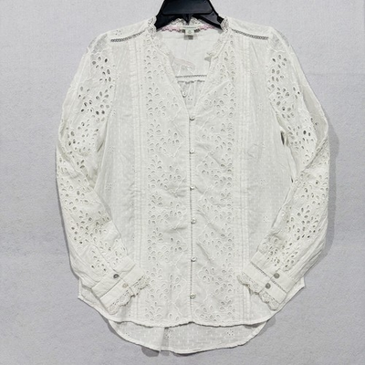 #ad Sundance Marion Embroidered Eyelet White Cotton Button Down Blouse Size M NWOT $36.97