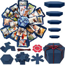 Explosion Gift Box, Blue Exploding Photo Album Surprise Love Box with DIY Scrapb