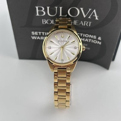New Bulova Sutton White Diamond Dial Stainless Steel Women's Quartz Watch 97P150