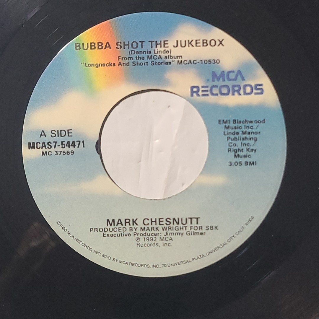 Mark Chesnutt ~ Bubba Shot The Jukebox/ It's Not Over ~ MCA 45 RPM Record
