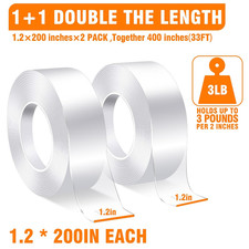 Double Sided Tape Heavy Duty 2 Pack, 1.2 Inch X 400 Inch  Extra Large Nano Doubl