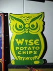 VINTAGE WISE PORCELAIN SIGN OLD GROCERY STORE POTATOE CHIPS OWL FOOD SUPERMARKET