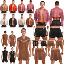 Men's Faux Suede Halloween Caveman Costume Classic Caveman Cosplay Robe Outfits