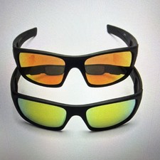 Men's Wrap Mirrored Sunglasses - Black Plastic Frame, Orange Plastic Lenses
