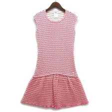 CHANEL Dress Embossed Knit Sleeveless Pink White Size 34 Length 86cm