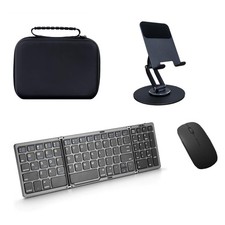 Folding Bluetooth Keyboard and Mouse,360  Rotatable Metal Desk Stand with Bag...