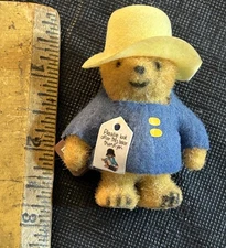 Vintage Mini Eden Paddington Bear Blue Coat Yellow Hat 2.5” Flocked