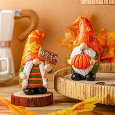 2 Pcs Fall Gnome Decoration Mini Autumn Gnomes Stripes Resin Fall Decorations...