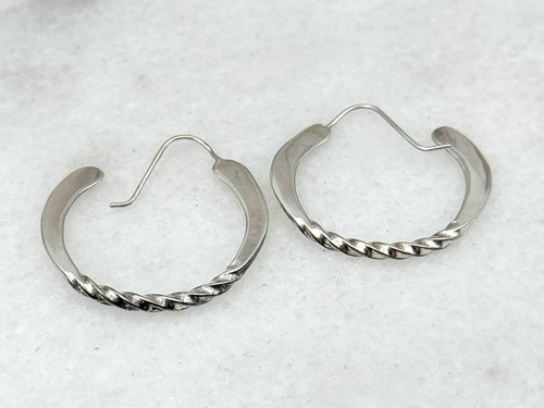 Vintage 925 Sterling Silver Modernist Twisted Hoop Earrings