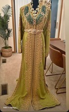Handmade Green and Gold Embroidered Kaftan for Women