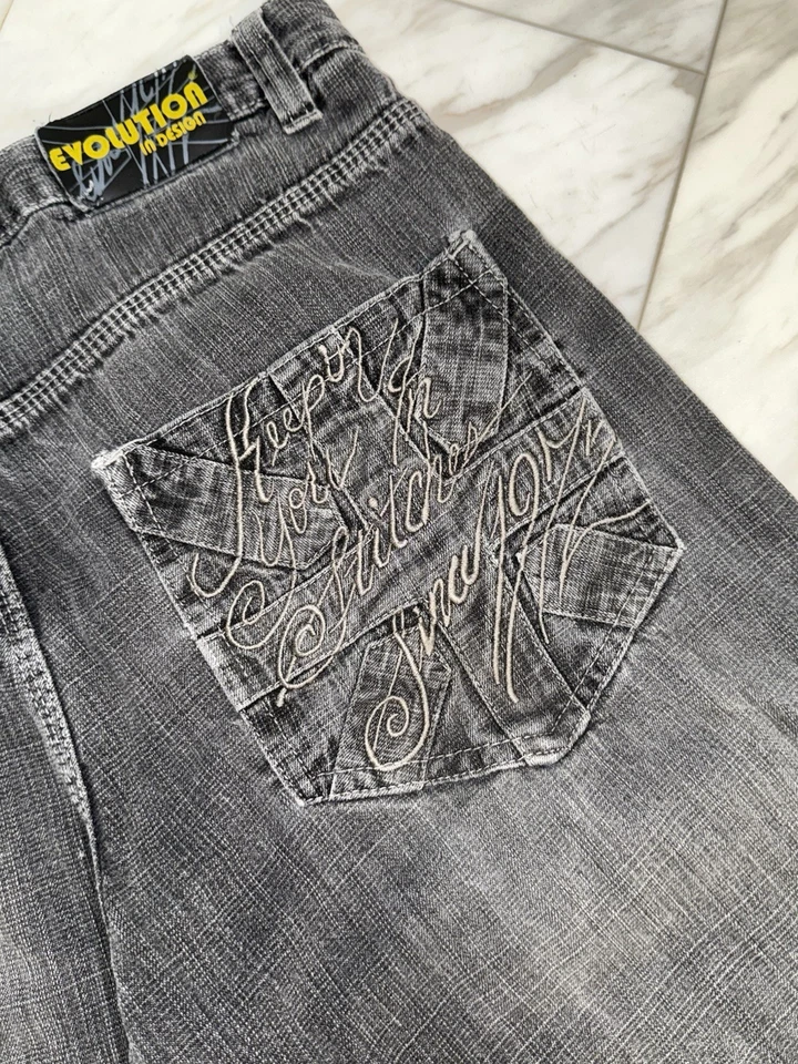 Pantalones Cortos De Colección Y2K Evolution En Diseño Bordados Hip Hop Sueltos Jean Para Hombre Talla 36 Foto 2 de 4