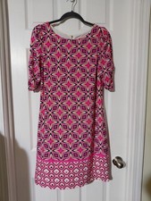 Eliza J Women's Geometric Sheath Dress Size 10 Knee Length Half Sleeve Pink