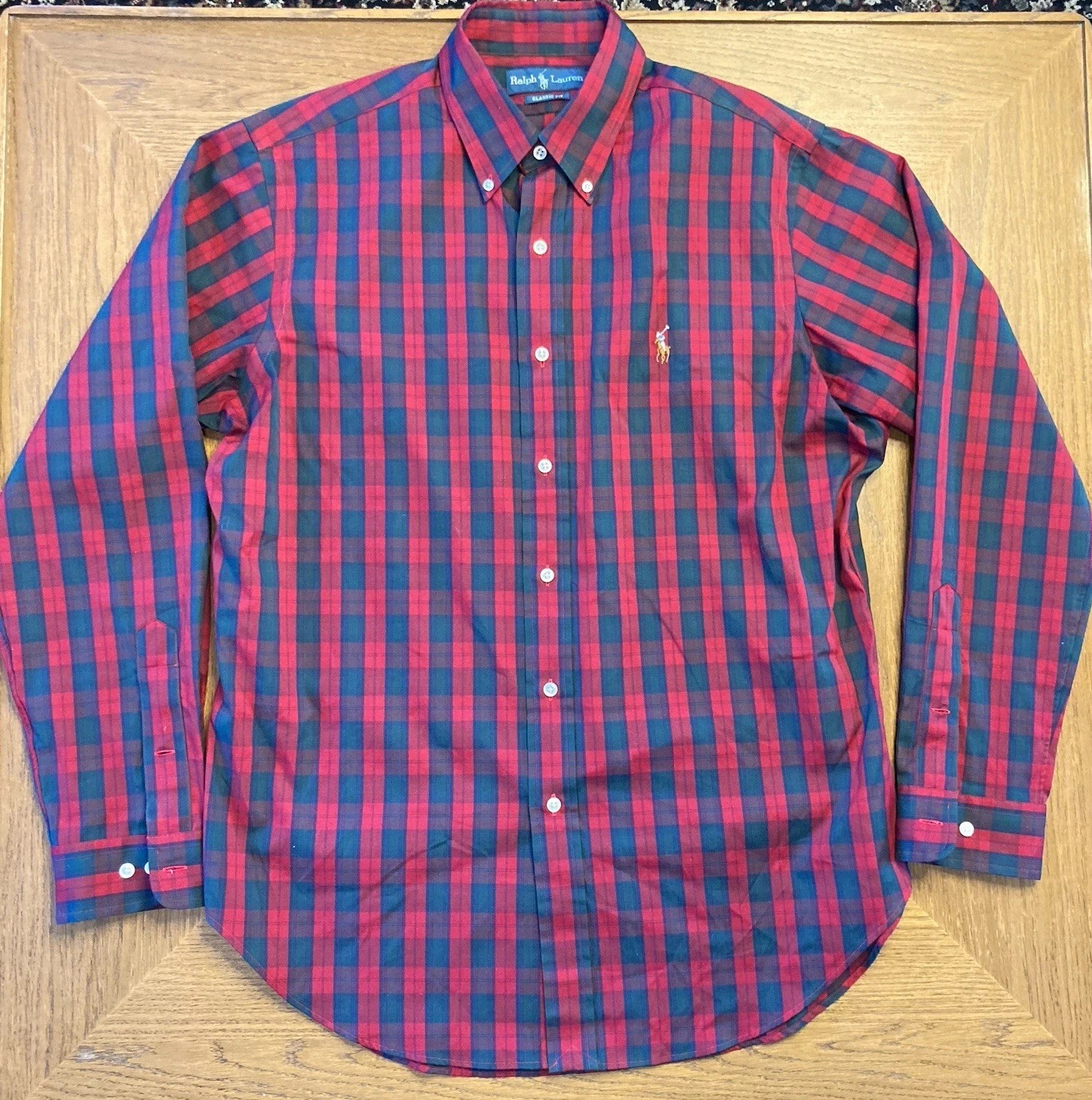 Polo Ralph Lauren camicia grande 16 35 rossa a quadri cotone carne bottone pony OTTIMA