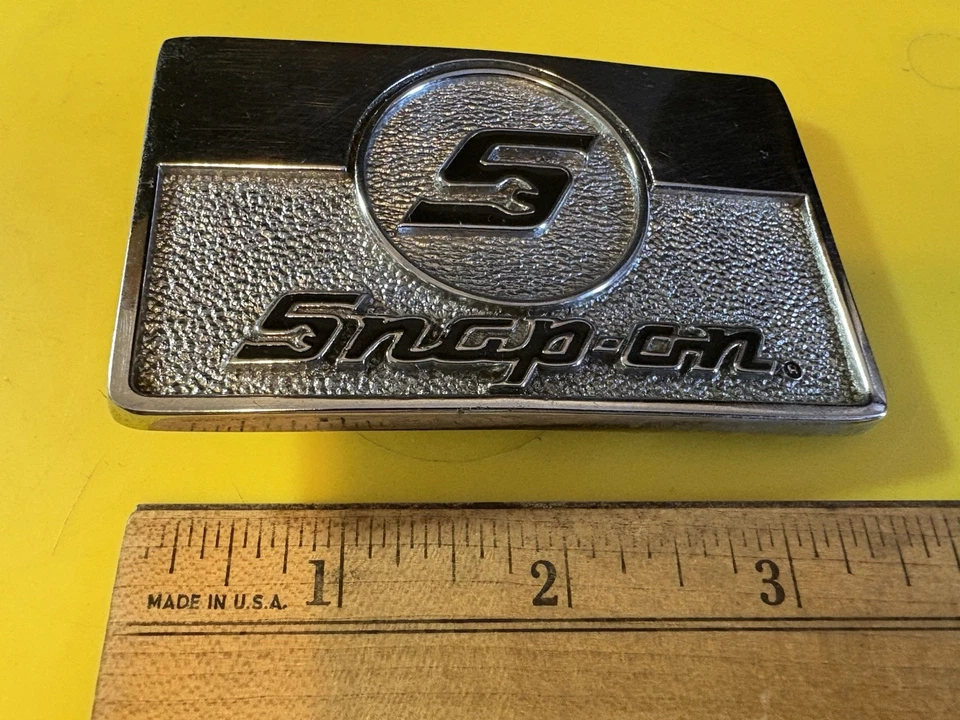 Vintage Snap-on Tools Chrome on Solid Brass Belt Buckle Used Made USA RARE HTF - Image 4 of 4