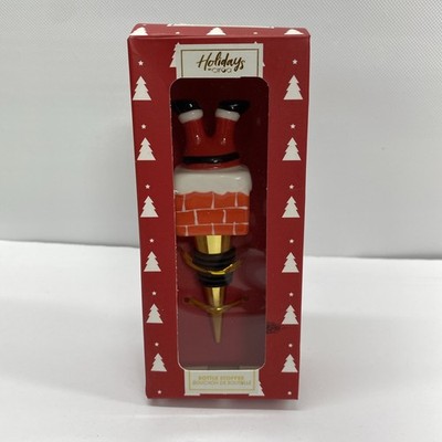 New Ciroa Ceramic Christmas Santa Bottle Stopper Wine Cork Santa in Chimney 5''