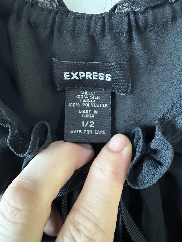 Vtg Express Silk Dress Sz 2 Black Gothic Witch Whimsy Long Sleeve Sheer Vampire - Imagem 4 de 4