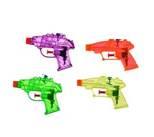 4 Mini Toy Water Blasters 4 Pk Orange, Green, Yellow Purple