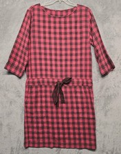 Gap Dress Womens Sz Medium Red Plaid Drawstring Waist Pockets Cotton Casual