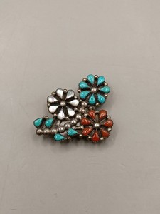 Vtg Native American Turquoise Carnelian Mother Of Pearl Sterling 925 Brooch Pin