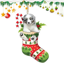 Australian Shepherd Christmas Ornament 2024 - Dog with Sock Design Tree Hanging