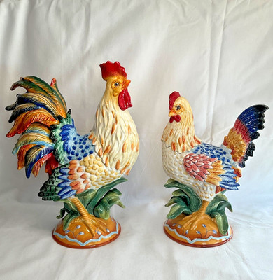 Fitz & Floyd Ricamo 63/484 Ceramic Rooster & Hen Figurine