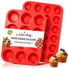 Silicone Muffin Pan, Mini Muffin Pan, Regular 12 Cups and Mini 24 Cups Cupcak...