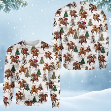Cowboy Santa Riding Horse Christmas Sweater   Funny Western Holiday Ugly Xmas