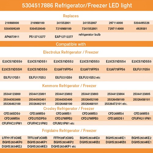 5304517886 KEID28A KEL2811 Refrigerator Bulb, KEID28M E17 3W LED Freezer Ligh... - Picture 6 of 7