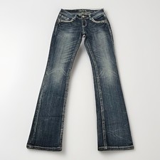 Grace in La Womens Blue Classic Flap Pockets Embroidered Bootcut Jeans Size 27