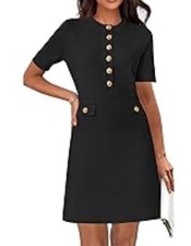 MEROKEETY Women's LG Knit Bodycon Sweater Dress Button Short Sleeve Crew Neck